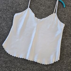 Vintage Laura Adams Camisole M Blue Eyelet Trim Satin Silky Slip Tank Y2K